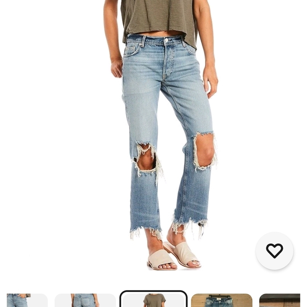 Free People Distressed Straight Leg Jeans in Light Blue